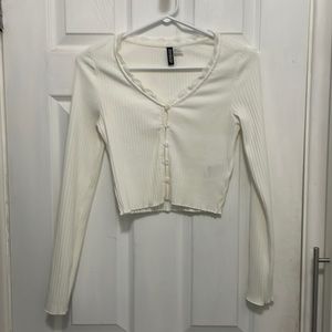 H&M Divided ribbed button detail shirt with lace trim